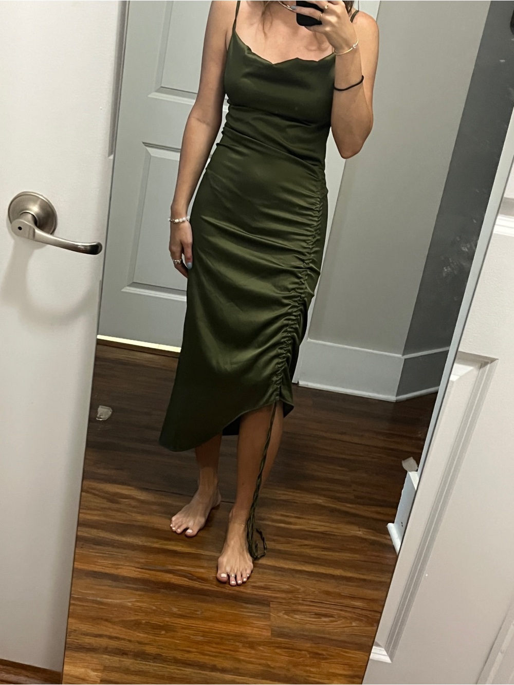 Elegant Olive Green Ruched Dress